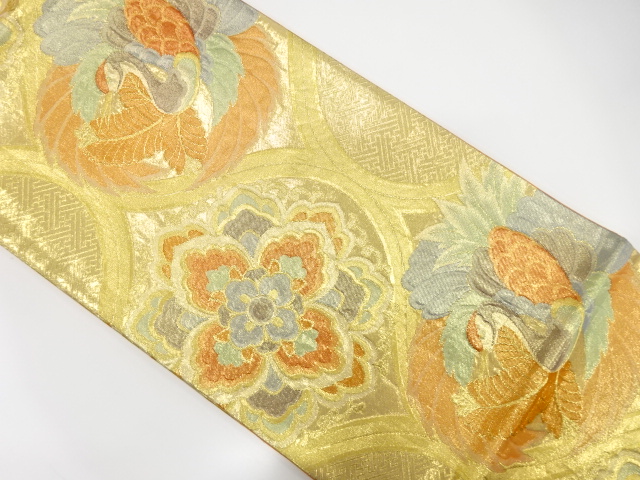 JAPANESE FUKURO OBI / WOVEN CRANE & FLOWER CREST